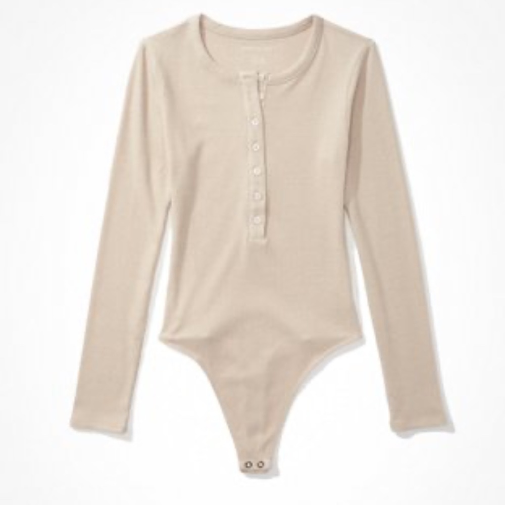 American Eagle Long-Sleeve Henley Bodysuit - Size L